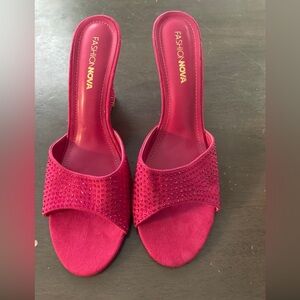 Dazzling Fuchsia Rhinestone 6-Inch Heel Sandals - Size 11